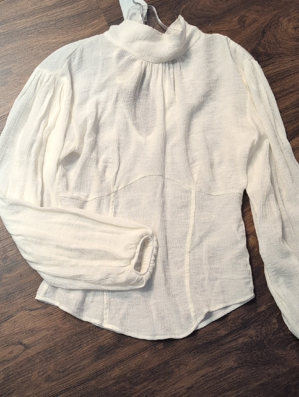 Cream Mock-Neck Long Sleeve Blouse